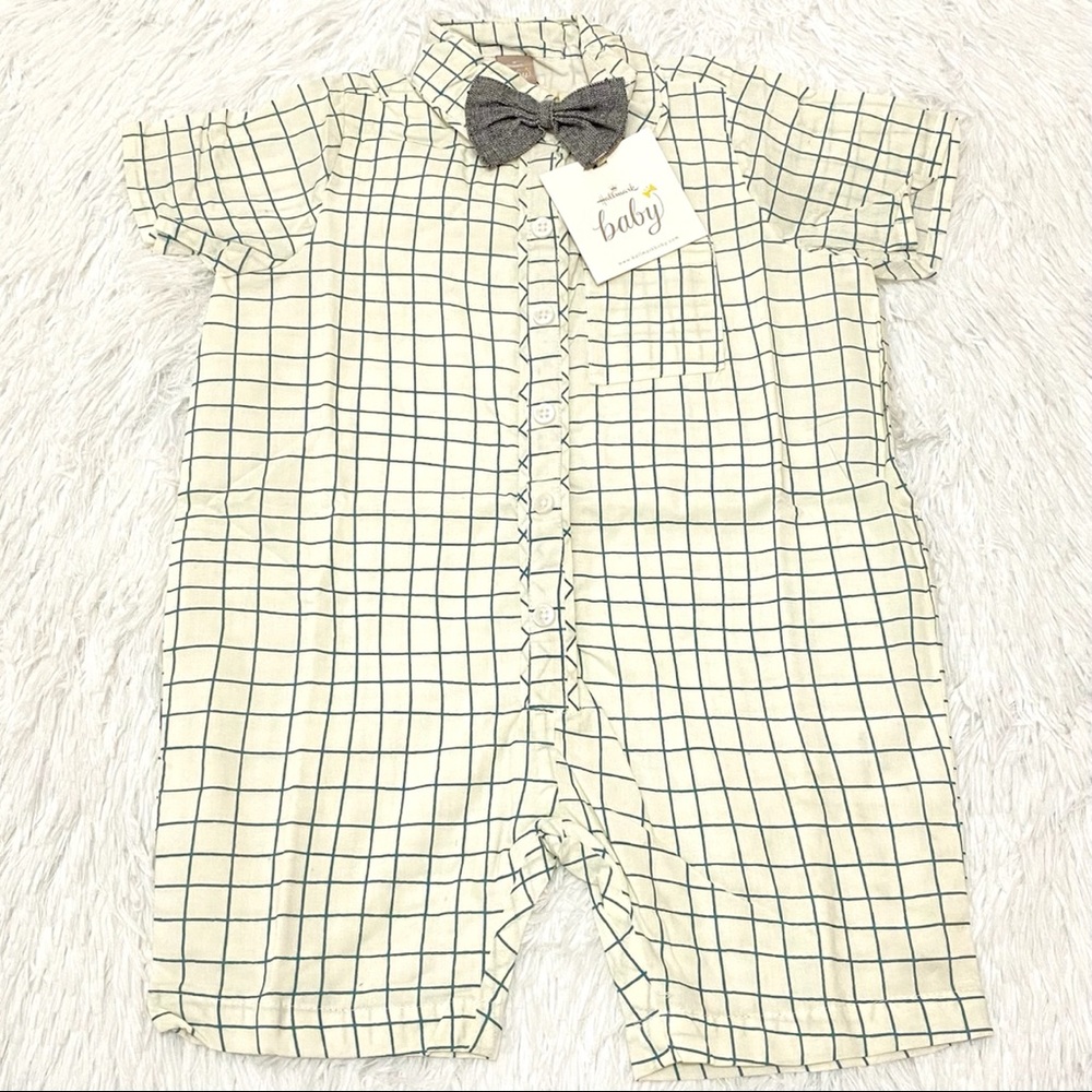 RARE Windowpane Bow tie Romper